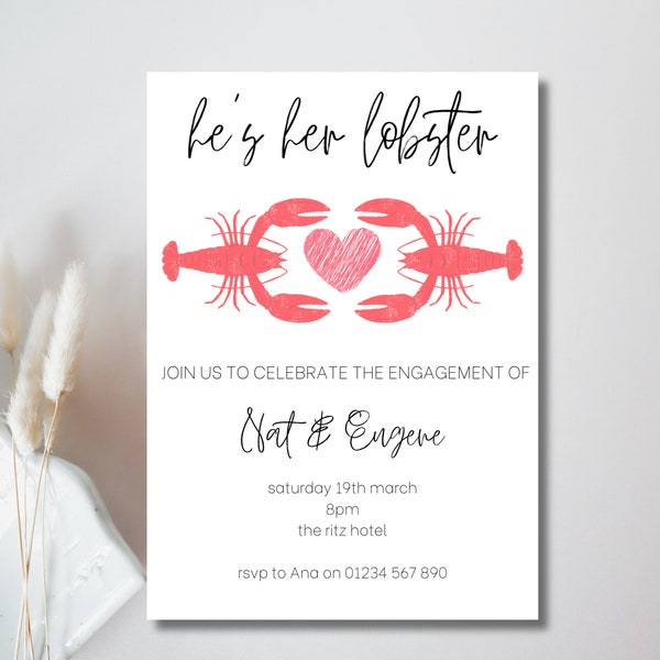 He's Her Lobster Editable Engagement Party Invitation