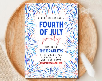 Invitación a la fiesta de fuegos artificiales del 4 de julio / Invitación editable para barbacoa del Día de la Independencia / Plantilla imprimible de Canva / Descarga digital instantánea