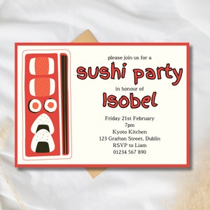 Zaproszenie na imprezę sushi z kreskówek | Edytowalne japońskie zaproszenie urodzinowe | Mobilne zaproszenie | Szablon Canva do wydruku | Natychmiastowe pobranie cyfrowe