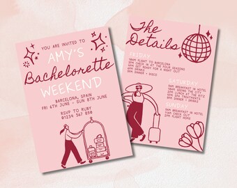 Roze uitnodiging voor vrijgezellenfeest | Handgetekende duivin uitnodigen (digitale download)