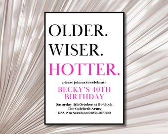 Invitación de cumpleaños para mayores sabios y más sexys / Invitación editable para el 30.º cumpleaños / Plantilla imprimible de Canva / Descarga digital instantánea
