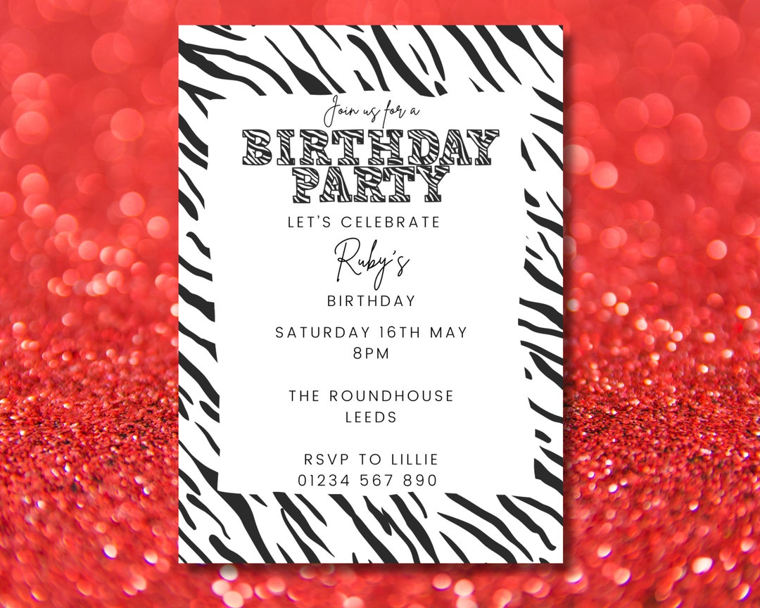 Zebra Print Editable Birthday Party Invitation - Etsy