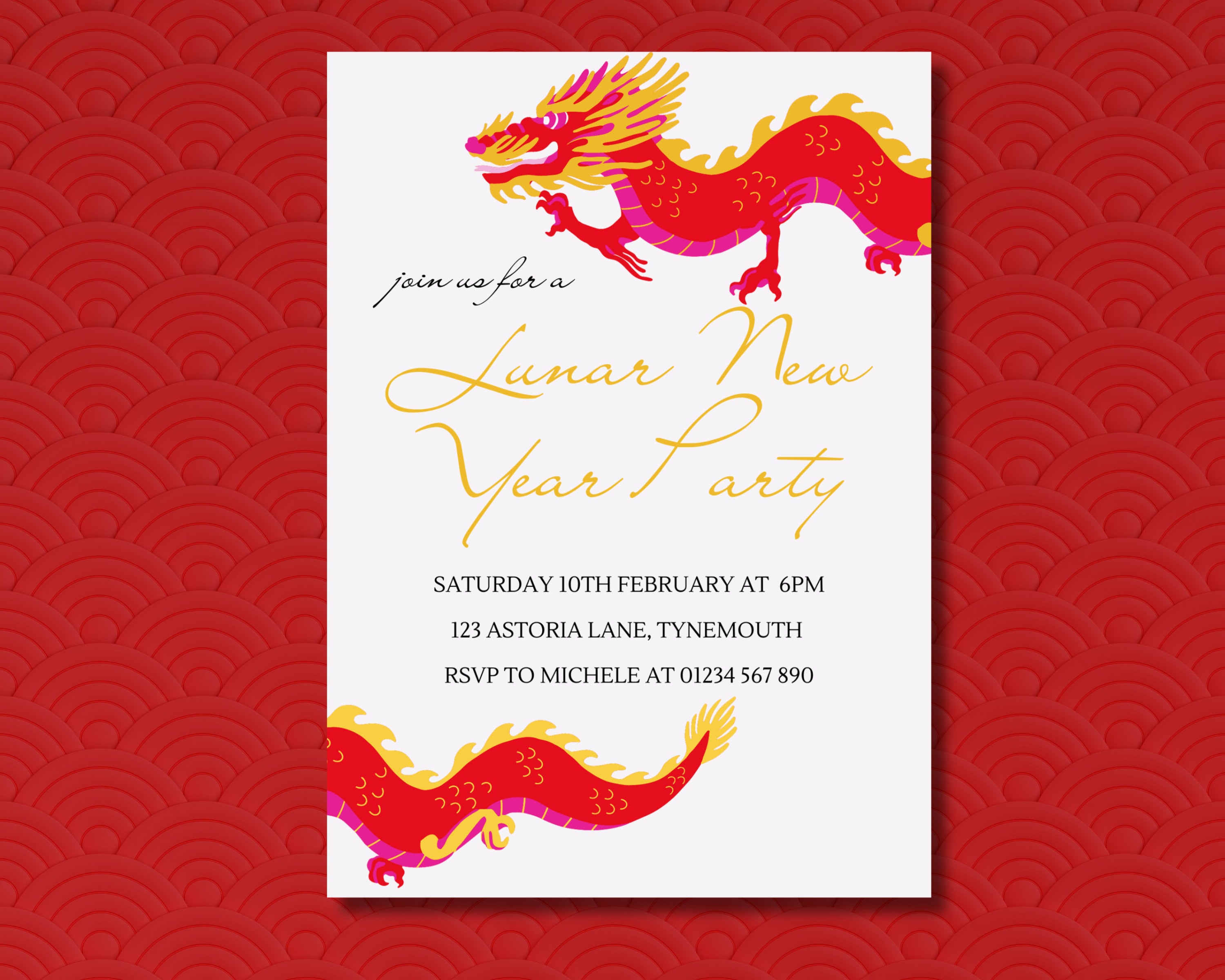 Dragon Lunar New Year Party Editable Invitation | Chinese New Year Invite | Printable Canva Template | Instant Digital Download