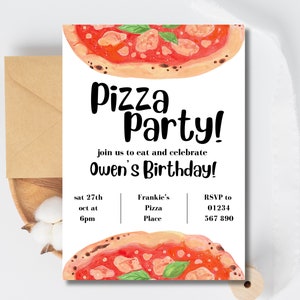 Editable Pizza Party Invitation | Birthday Sleepover Invite | Slumber Party Evite | Printable Canva Template | Instant Digital Download