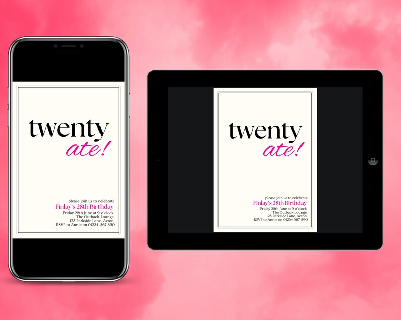 Twentyate Sign Twenty-ate Birthday Party Invitation | Editable 28th Invite ...
