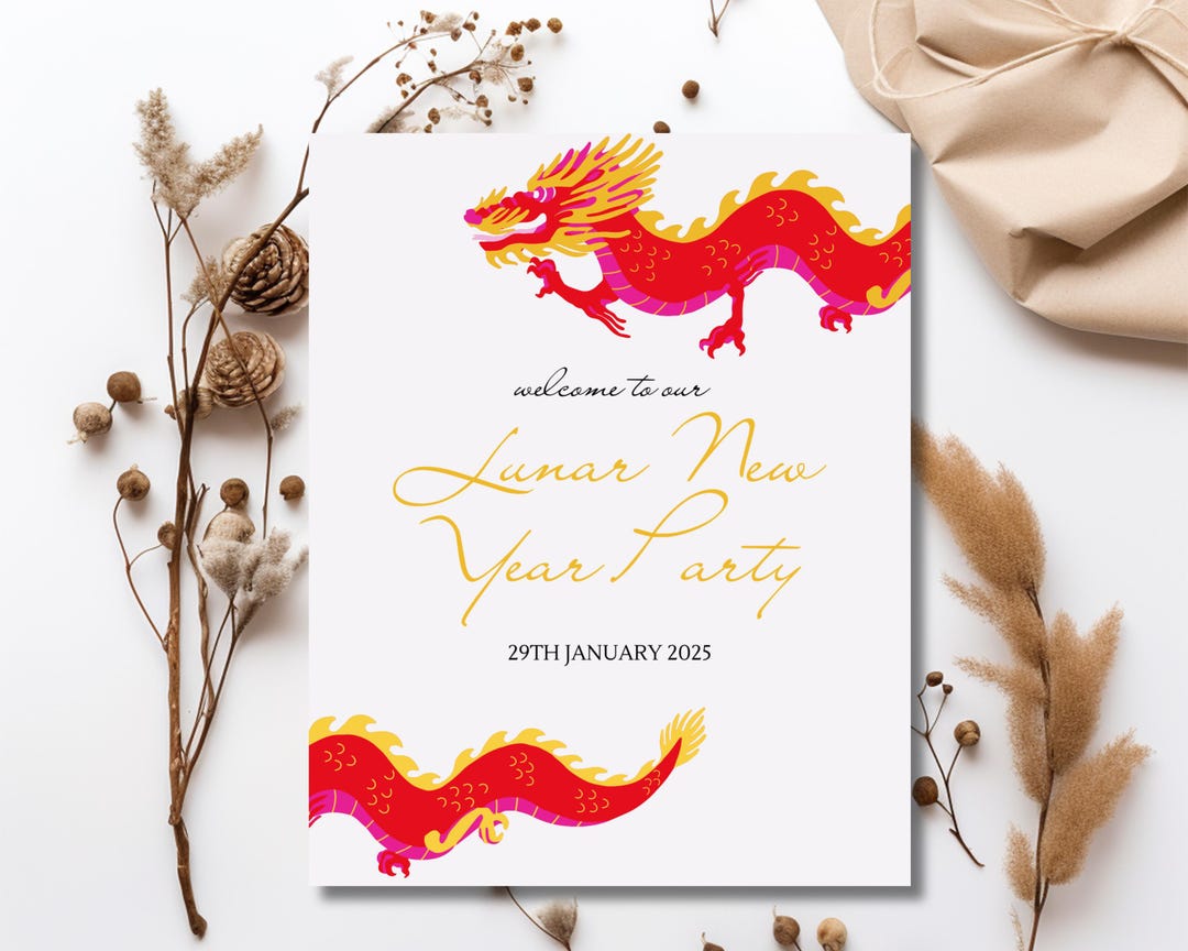 Dragon Lunar New Year Party Welcome Board | Editable Chinese New Year ...