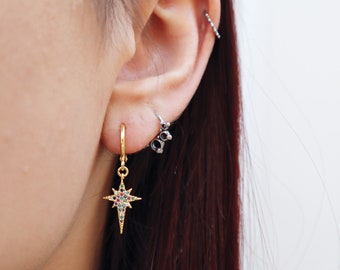 Rainbow Zirconia Star Charm Earrings