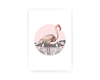 Flamingo Digital Collage - Wildlife Artwork - Collage Print