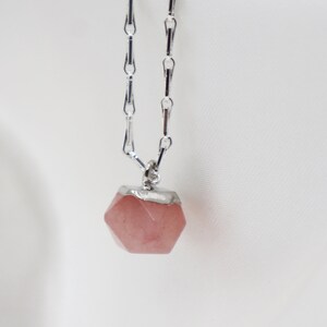 Geometric Rose Quartz Silver Pendant image 2