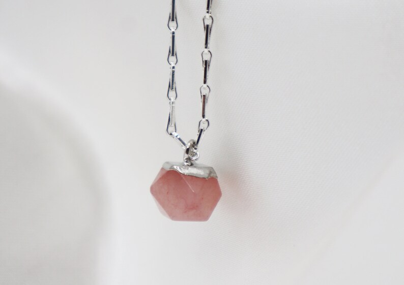 Geometric Rose Quartz Silver Pendant image 2