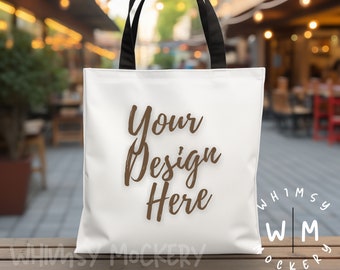 Tote Bag Mockup with Black Handles, Natural Color Tote Mock Up Bag, Mockup for Your Designs, Shopping Bag Mockup, Printify Visual Mockups