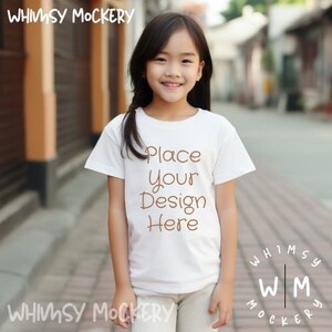 Kids Bella Canvas 3001 White Shirt Mockup White Fashion Mockup Bundle Girls T-Shirt Mock up Toddler Shirt Mock Ups Kids Tshirt Mockup Bundle