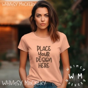 Heather Peach Bella Canvas 3001 Mockup Camisa, Bella Canvas Mockup, Bella Canvas 3001, Camiseta Mockup, Camiseta Mockup, POD Mock Up, Mockup