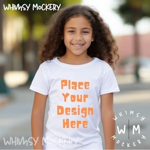 Kids Bella Canvas 3001 White Shirt Mockup Girls T-Shirt Mock White Fashion Mockup Bundle up Toddler Shirt Mock Ups Kids Tshirt Mockup Bundle