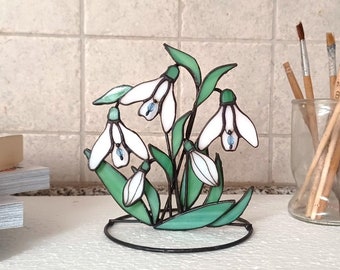 White Snowdrop,flower,table decoration,home decoration,Easter,bouquets, Snowdrops, stained glass, green leaves, white flower, stained glass