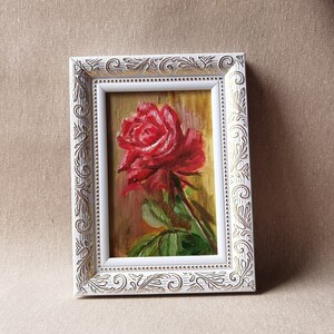 Rosa de otoño. Pintura al óleo original. Pintura original. Pintura realista. Miniatura. Arte. Regalos. Aún vivo.