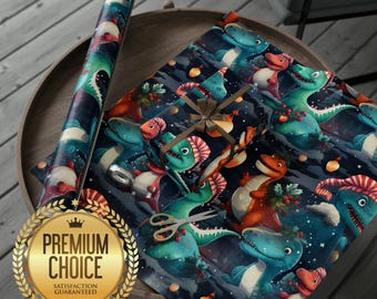 Funny JURASSIC Gift WRAPPING PAPER, Dinosaur Themed & Christmas Winter Wrapping Holiday Gift Wrap for Kids