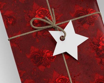Gothic Red Rose Halloween Wrapping Paper Roll For Goth Birthday, Vampire Party, Gothic Wedding And Anniversary Gifts