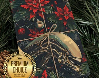 Xenomorph Christmas Gift Wrapping Paper | Sci-Fi Alien Gift Wrap | Unique Holiday Gift Wrapping Paper