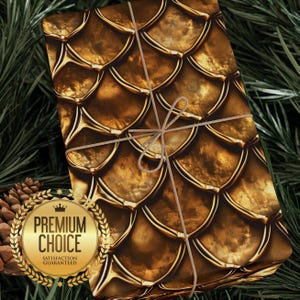 Copper/Gold Dragon Scale Gift Wrapping Paper for Christmas, Birthdays - Inheritance Cycle Dragonscale Giftwrap for Holidays & Kids Parties