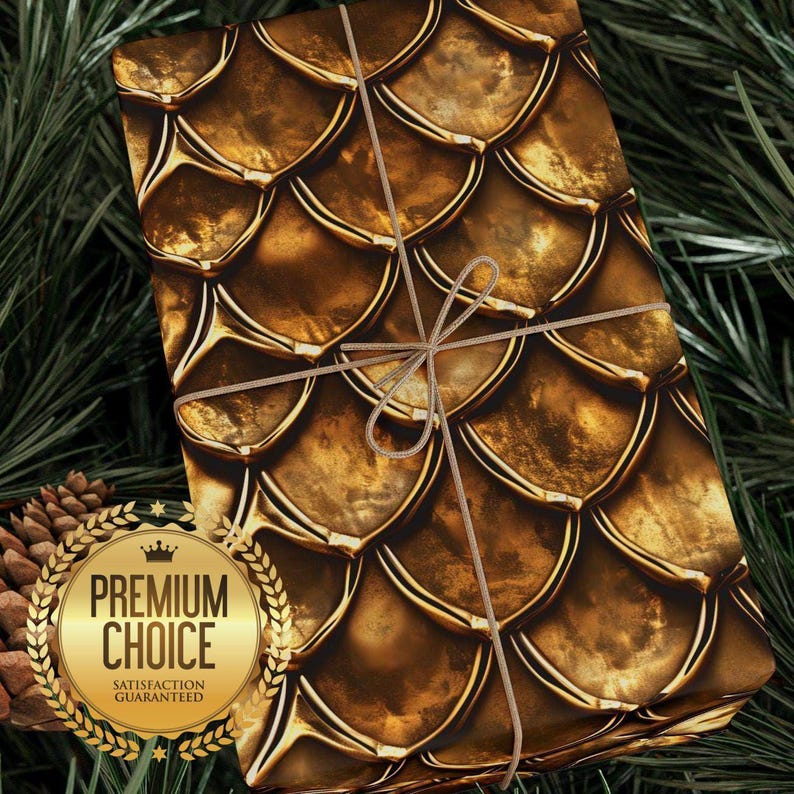 Copper/Gold Dragon Scale Gift Wrapping Paper for Christmas, Birthdays - Inheritance Cycle Dragonscale Giftwrap for Holidays & Kids Parties