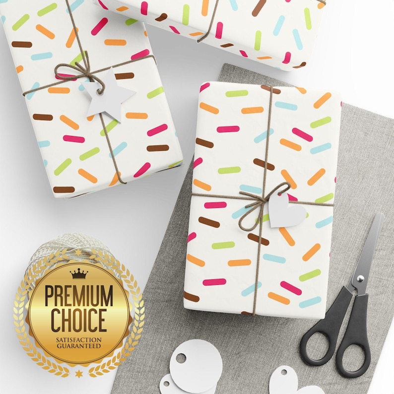 Papel de regalo con chispas, papel de regalo con chispas arcoíris, papel de regalo de verano, papel de regalo para fiestas de helados, rollos de papel de regalo con chispas imagen 1
