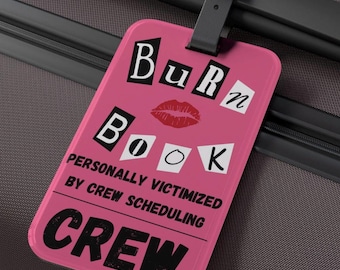 Crew Luggage Tag, Pink Mean Girls Travel Bag Tag with Leather Strap for Flight Crew