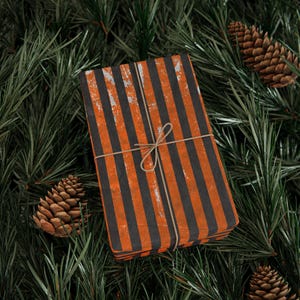 Halloween Striped Wrapping Paper Orange and Black Grunge Gift Wrap Rolls for Spooky Birthday Wrapping, Gothic Parties, or Fall Gifts