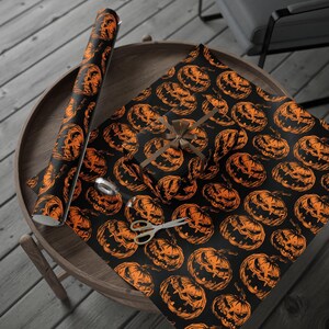 Evil Jack-O-Lantern Halloween Wrapping Paper, Creepy Pumpkins image 2