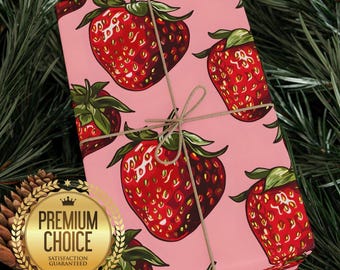 Erdbeere Geschenkpapier, Beere Geschenkpapier, Obst Geschenkpapier, Frische Erdbeere Patch Geschenkverpackung, Rote Erdbeere Verpackung, Leckere Beere