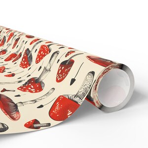 Mushroom Wrapping Paper Red Toadstool Gift Wrap Cottagecore Woodland Aesthetic Nature Themed Birthday or Holiday Gift Wrap