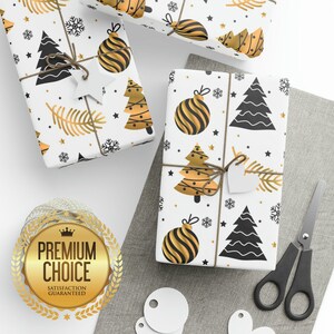 Geschenkpapier in Schwarz, Weiß und Gold | Rot, Weiß, Gold und grüne Weihnachts-Themen Geschenkverpackung