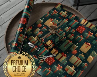 Christmas Presents Holiday Winter Themed Wrapping Paper | Christmas Themed Gift Wrap