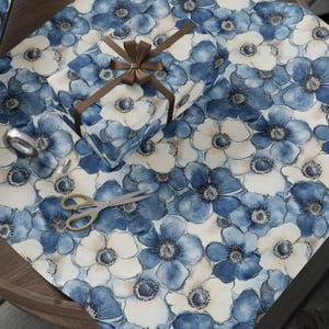 Blue Floral Wrapping Paper Roll Watercolor Denim Flower Gift Wrap Navy Rustic Wedding Birthday Country Chic Spring Gift Wrap Roll