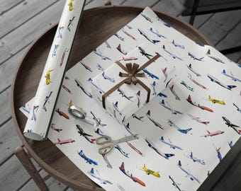 Airplane Wrapping Paper for Birthdays and Christmas, US Airlines Gift Wrap for Aviation Lover, Pilot Wrapping Paper Rolls, Airline Gift Wrap
