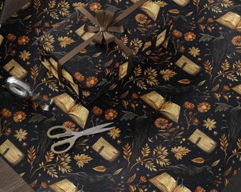 Halloween Wrapping Paper Raven And Book Dark Academia Gift Wrap For Birthdays And Fall Parties