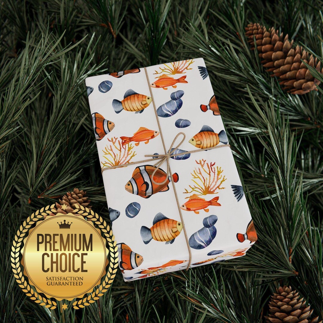 Fish Wrapping Around Fish Wrapping Paper, Clown Fish Gift Wrap for Birthdays Christmas and ...