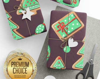 Papel de regalo para galletas navideñas / Papel de regalo navideño rojo, blanco y verde 2023