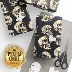 CARTA DA IMBALLAGGIO con teschio a tema HALLOWEEN - Carta da regalo divertente per le vacanze di Natale con finitura opaca o lucida