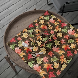 Fall Leaves Wrapping Paper Autumn Maple Leaf Gift Wrap for Thanksgiving Birthday or Holiday Presents Watercolor Brown Background Rolls