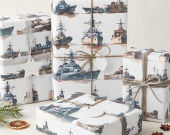 Warship Wrapping Paper, Recycled 90 Gsm Gift Wrap with Matte or Glossy Finish