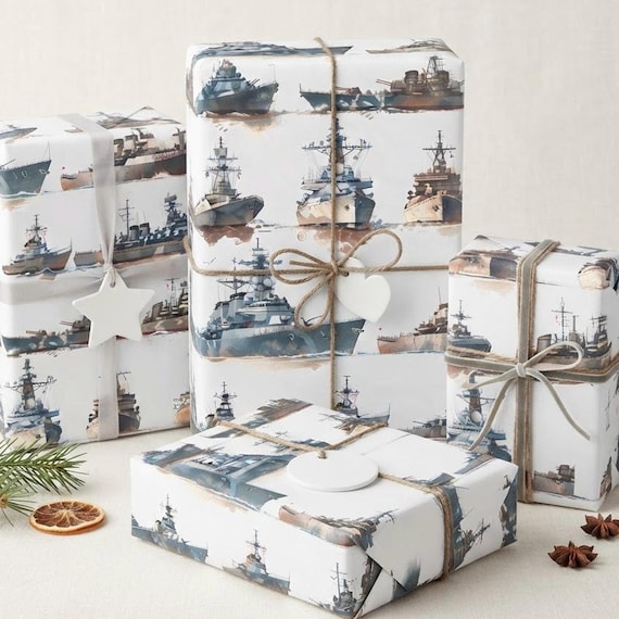 Warship Wrapping Paper, Recycled 90 Gsm Gift Wrap with Matte or Glossy Finish