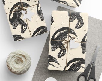 Alien Xenomorph Gift Wrapping Paper for Horror Movie Lovers, Christmas, Birthdays