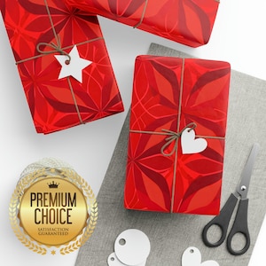 Red Abstract Pattern Wrapping Paper for Kids Parties, Birthdays, Christmas, Showers, Beautiful Red Gift Wrap for Boys and Girls