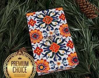 Oaxacan Floral Gift Wrapping Paper, Mexican Tile Design