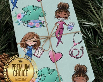 Papel de regalo para cumpleaños de enfermería - Papel de regalo médico para enfermeras y médicos - Papel de regalo para enfermeras