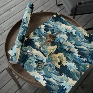 Blue Waves Birthday and Christmas Wrapping Paper | Ocean Gift Wrap | Waves Crashing Gift Wrap