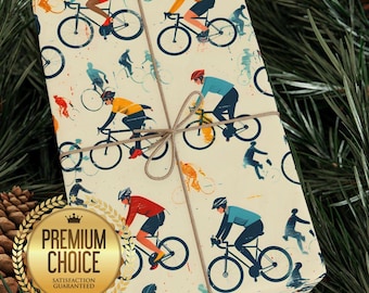 Colorful Cyclists Racing Gift Wrap: Sports Theme Wrapping Paper