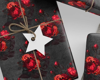 Crimson Gothic Roses Valentines Wrapping Paper Roll For Goth Birthday, Gothic Wedding And Anniversary Gifts