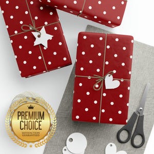 Red and White Christmas Polka Dot Holiday Winter Themed Wrapping Paper | Red White Christmas Themed Gift Wrap